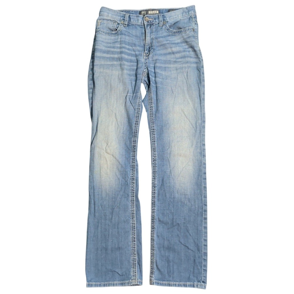 BKE Tyler Straight Jeans Mens Size 30x32 Light Wash Embroidered 5-Pocket Western